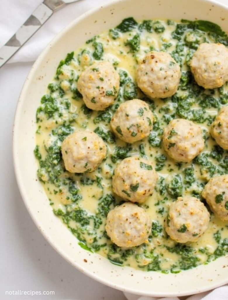 Chicken Ricotta Meatballs with Spinach Alfredo Sauce