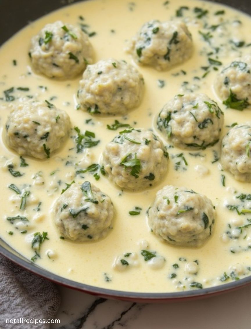 Chicken Ricotta Meatballs with Spinach Alfredo Sauce