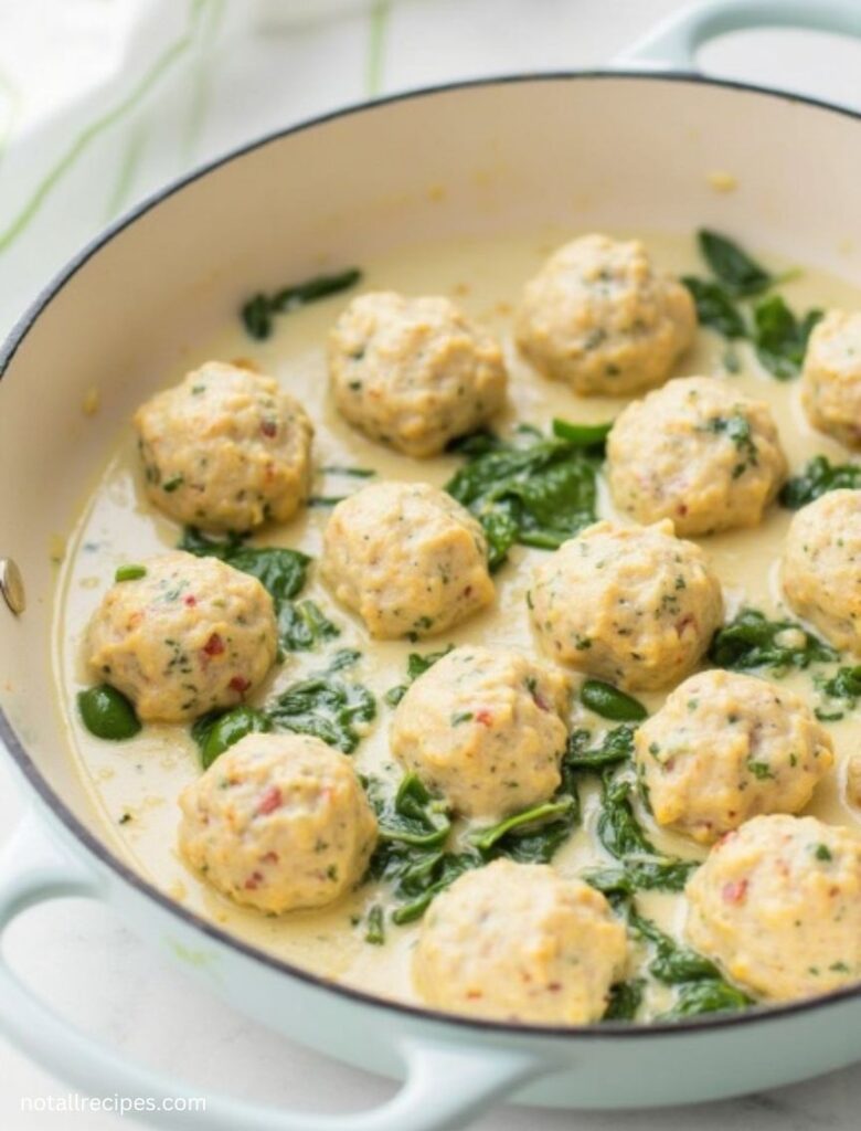 Chicken Ricotta Meatballs with Spinach Alfredo Sauce